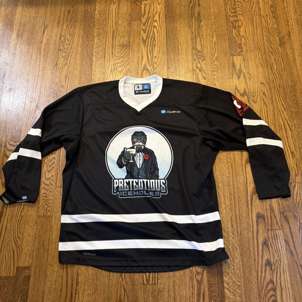 Owayo Hockey Jersey XL Mens Black Pretentious Iceholes Rare Ultradry Shirt